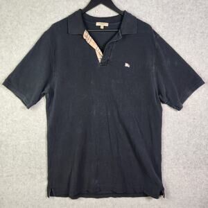 Burberry Cotton Polo Shirt XL Navy Blue Nova Check Mens Preppy Classic Faded